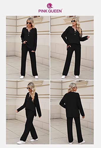 Pink Queen Women's 2-Piece Long Sleeve Pullover Sweater & Wide Leg Pants