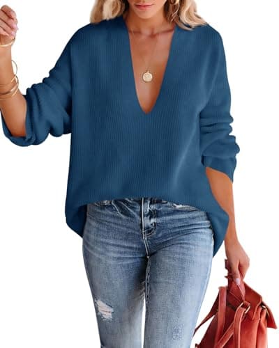 Imily Bela Women's Oversized Deep V Neck Tunic Sweater