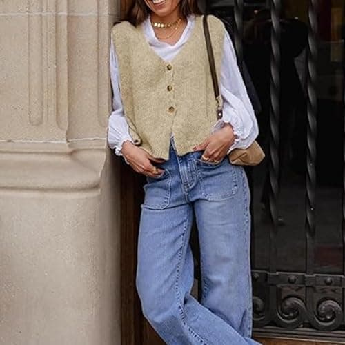 Women's XBTCLXEBCO V-Neck Sleeveless Knit Cardigan Vest