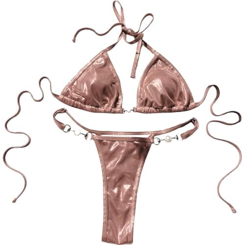 Plus Size Women's Sparkle Tie-Thong High-Waisted Swimwear
