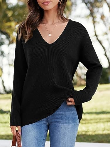 Imily Bela Women's Oversized Deep V Neck Tunic Sweater