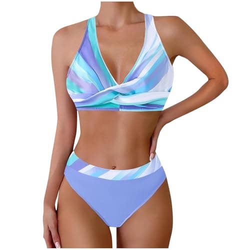 Cethrio Plus Size Vintage Printed Tummy Control Bikini Set