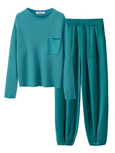 ANRABESS Women's Long Sleeve Fall Sweater Set with Oversized Pants