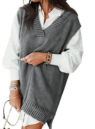 Oversized Women's V-Neck Sleeveless Sweater Vest