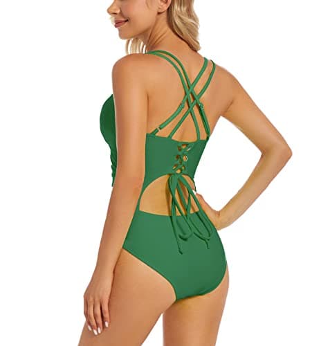 QGF Women's Tummy Control Criss Cross Back Swimsuit