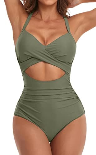 Eomenie Women's High-Waisted Cutout One-Piece Swimsuit with Tummy Control