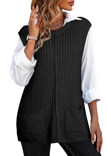 2024 Pink Queen Oversized Crewneck Knit Sweater Vest with Pockets