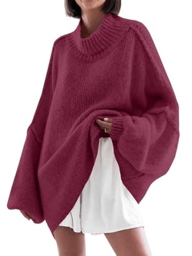 Saodimallsu Women's Oversized Mock Neck Batwing Sweater - 2024 Fall Trendy Knit Tunic