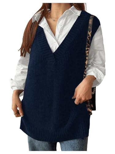 MakeMeChic Women's Plus Size Loose V-Neck Cable Knit Sweater Vest