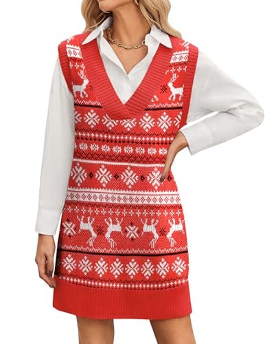 Zeagoo Women's Oversized V Neck Sweater Vest Dress