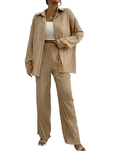 Floerns Women's Longline Blouse & Wide Leg Pants Outfit Set