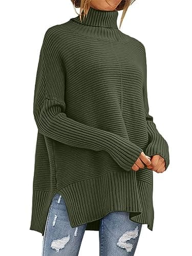 ANRABESS Women's Oversized Turtleneck Batwing Sleeve Knit Tunic Sweater 2024 Trend
