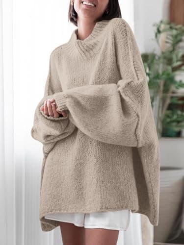 Saodimallsu Women's Oversized Mock Neck Batwing Sweater - 2024 Fall Trendy Knit Tunic