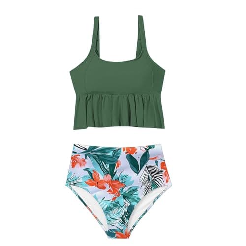 Yxzogd Women's 2025 Summer Ruffle Tankini Bikini Set Floral Swim Suit
