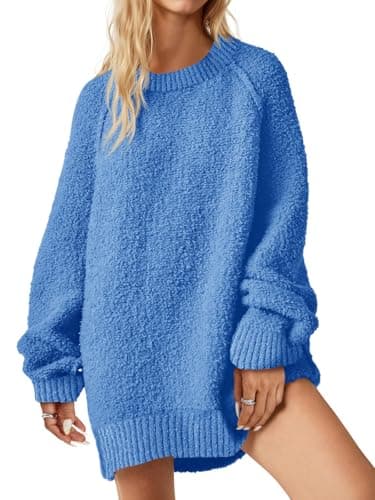 Saodimallsu Women's Oversized Fuzzy Crew Neck Long Sleeve Tunic Sweater 2024 Fall Trendy