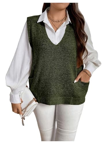 MakeMeChic Women's Plus Size Oversized V-Neck Knit Vest Top
