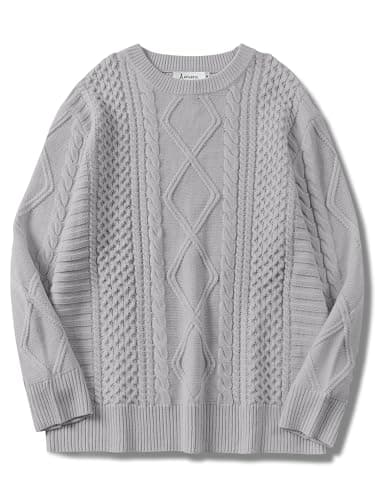 ANRABESS Women's Oversized Crewneck Long Sleeve Cable Knit Pullover Tops 2024 Fall