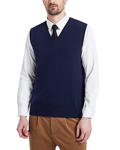 Kallspin Men's Wool Blended Relaxed Fit V-Neck Sleeveless Pullover