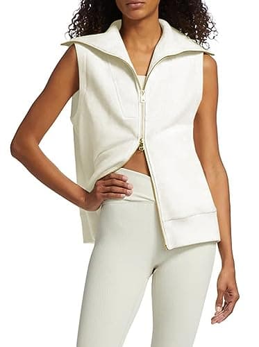 Viottiset Women's Ribbed Full Zip Sweatshirt Vest Casual Fall Top
