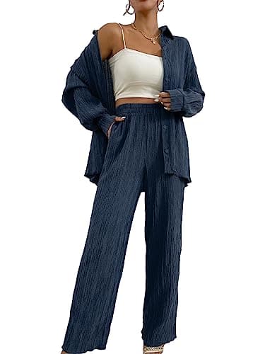 Floerns Women's Longline Blouse & Wide Leg Pants Outfit Set