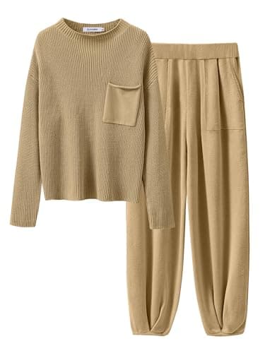 ANRABESS Women's Long Sleeve Fall Sweater Set with Oversized Pants