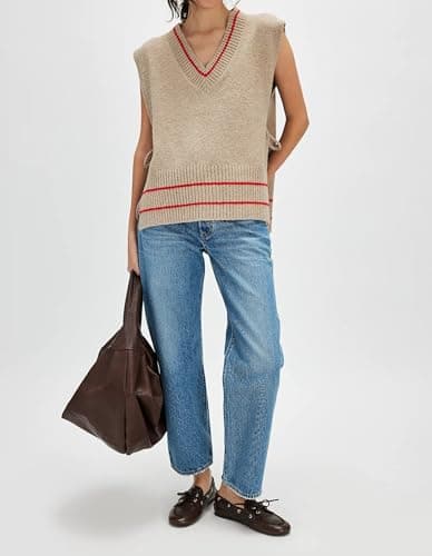 BAIGRAM Oversized V-Neck Striped Side-Tie Pullover Sweater Tank Top