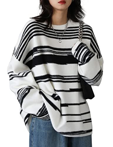 YESNO Women's Oversized Christmas Sweater with Graphic Print Casual Loose Knit Top S01