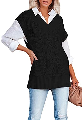 Viottiset Women's Oversized V-Neck Knit Sweater Vest