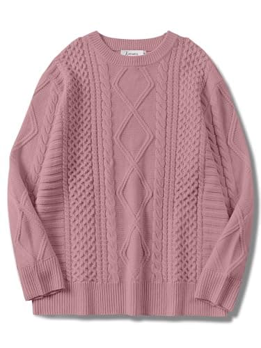 ANRABESS Women's Oversized Crewneck Long Sleeve Cable Knit Pullover Tops 2024 Fall