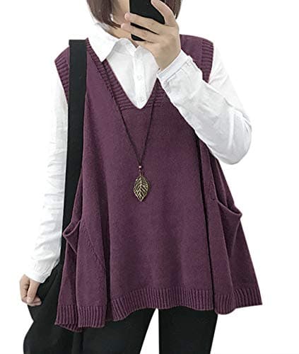 Oversized Cotton Knit Sweater Vest for Women with Drop Pockets