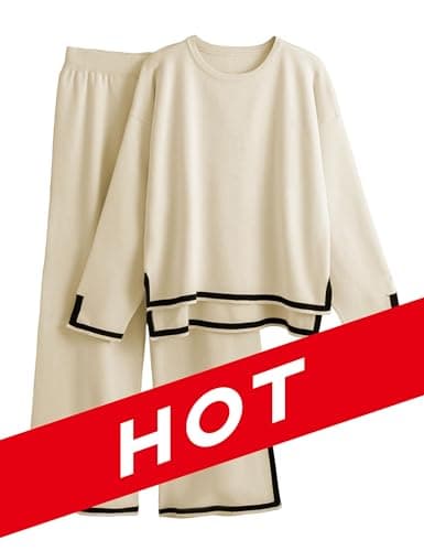 Tanming Women's Long Sleeve Knit Sweater & Wide Leg Pants Lounge Set
