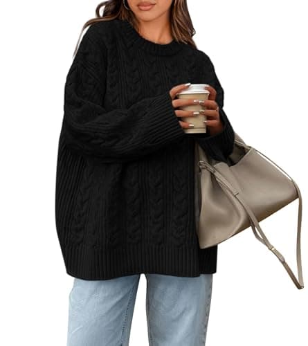 Okiwam Women's Oversized Chunky Knitted Long Sleeve Pullover