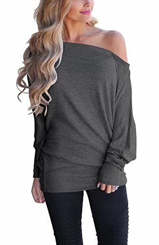 Lacozy Women's Off Shoulder Oversized Long Sleeve Knit Pullover