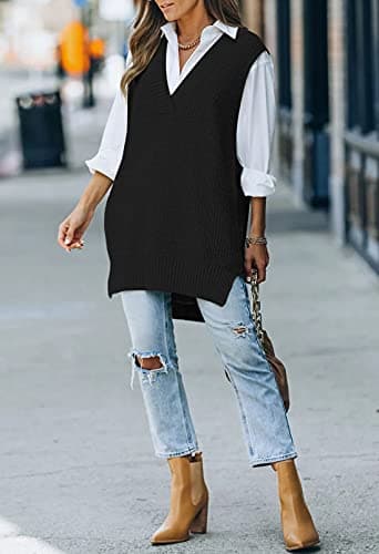 Oversized V-Neck Knit Sweater Vest for Women