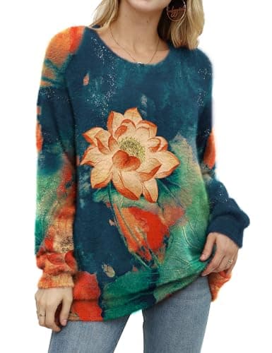 YESNO Women's Oversized Christmas Sweater with Graphic Print Casual Loose Knit Top S01