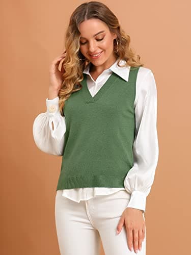 Women's V Neck Sleeveless Knit Pullover Vest Top