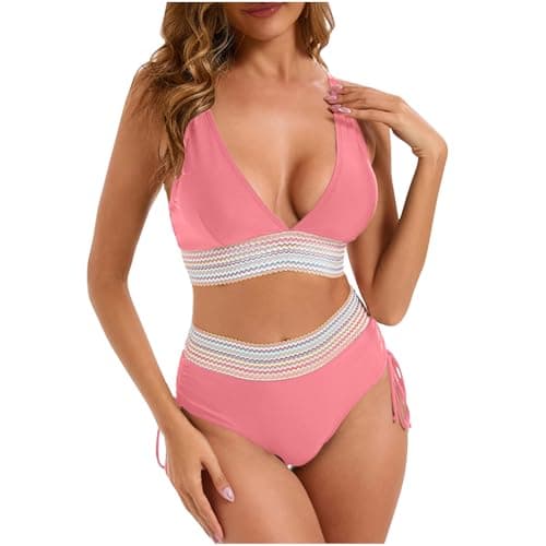 YNCSZEC Tummy Control High Waisted V-Neck Women's Two-Piece Bikini Set