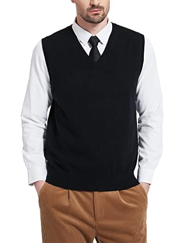 Kallspin Men's Wool Blended Relaxed Fit V-Neck Sleeveless Pullover