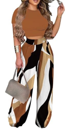 BFFBABY Women's Short Sleeve Crop Top & High Waist Wide Leg Long Pant Set