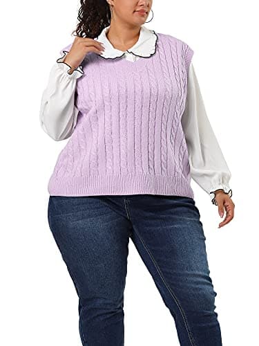 Agnes Orinda Women's Plus Size V-Neck Cable Knit Sweater Vest