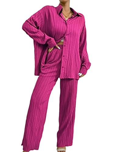 Floerns Women's Longline Blouse & Wide Leg Pants Outfit Set