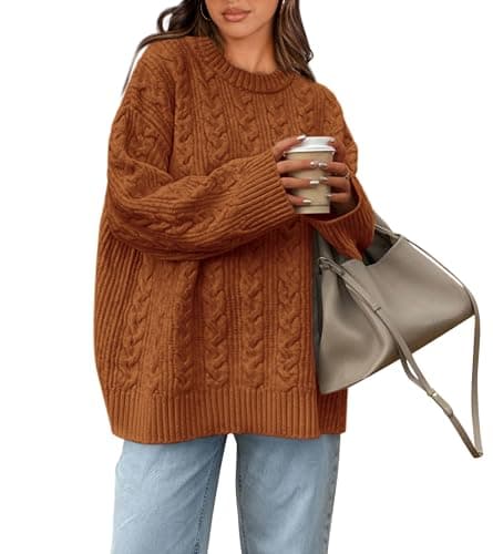 Okiwam Women's Oversized Chunky Knitted Long Sleeve Pullover