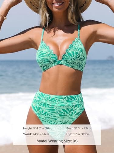 CUPSHE High-Waisted Scalloped V-Neck Two-Piece Bikini Set