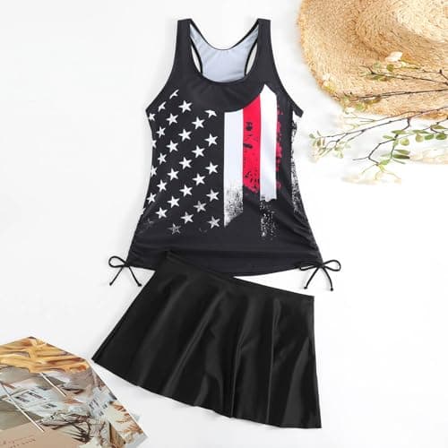 Cethrio Plus Size Striped Tankini Swimsuit
