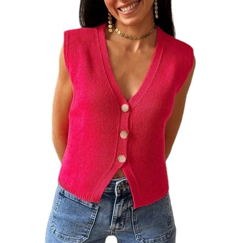 Women's XBTCLXEBCO V-Neck Sleeveless Knit Cardigan Vest
