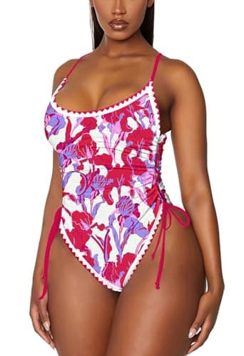 Viottiset Women's Ruched High Cut Tummy Control One Piece Bathing Suit