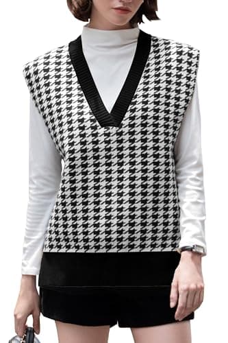 LANYO Women's Oversized V-Neck Chunky Knit Vest Tops