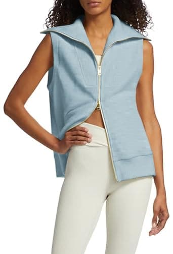 Viottiset Women's Ribbed Full Zip Sweatshirt Vest Casual Fall Top