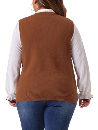 Plus Size Agnes Orinda Women's V-Neck Knit Sweater Vest