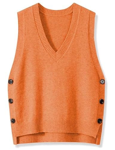 Oulivey Women's Side Button Down Sleeveless V-Neck Knit Sweater Vest